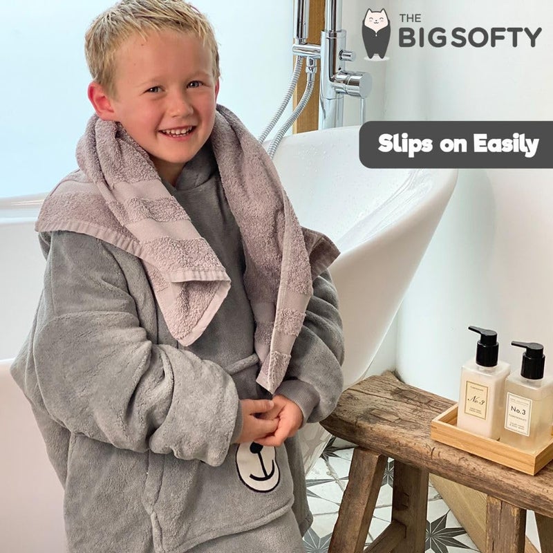 The Big Softy بطانية يمكن ارتداؤها للأطفال من 3 إلى 10 سنوات، بطانية بغطاء للرأس للأطفال على شكل حيوانات مرحة، سترة من صوف الشيربا بغطاء للرأس، قلنسوة مريحة كبيرة الحجم للأولاد والبنات والأطفال الصغار (الأرنب الوردي) - Image 5